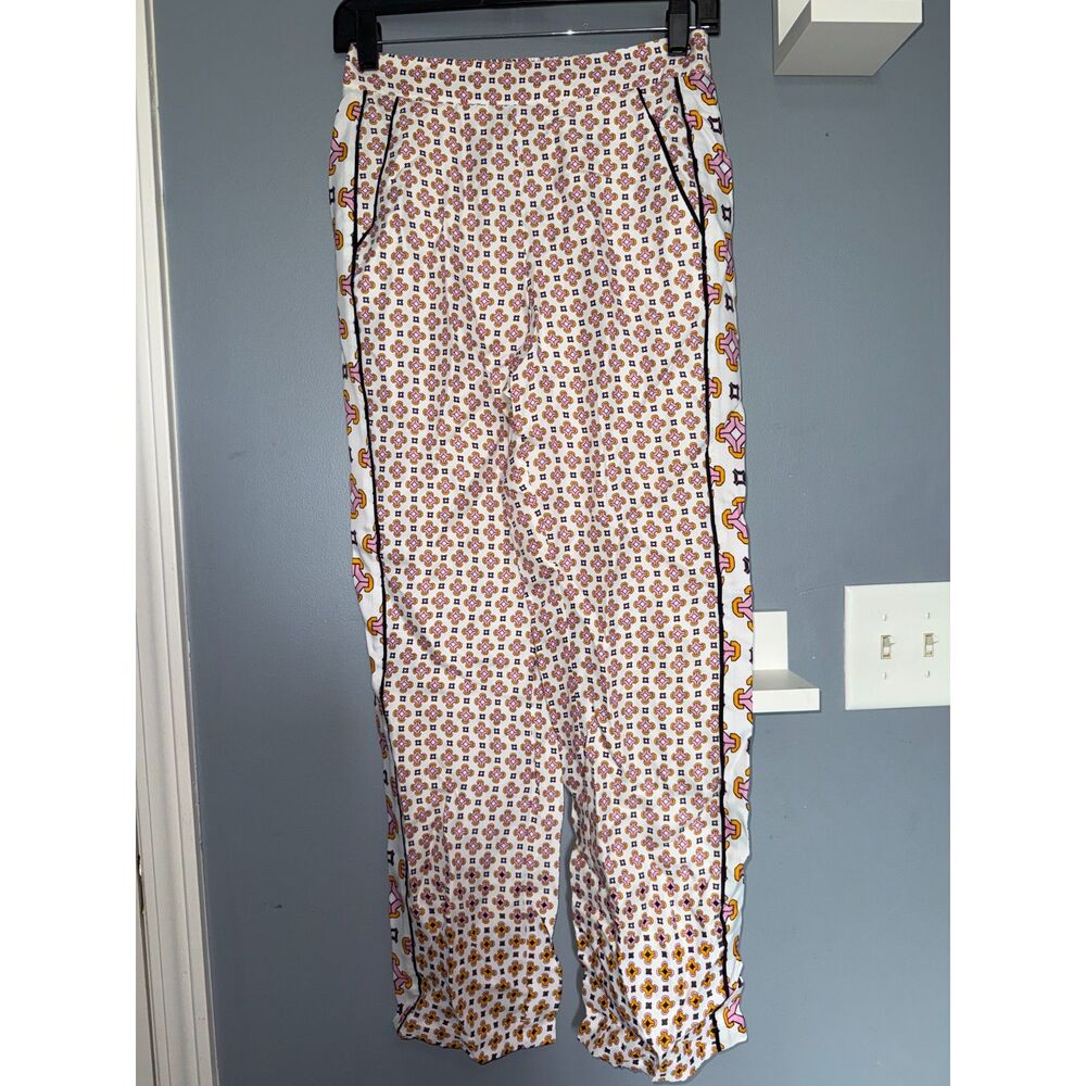 Maje 100% Viscose Wide Leg Tile Ecru Printed Pants | Size EU 34, US 2/Small